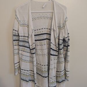 J. Jill Women's White Blue Striped Open Front Duster Sweater Cardigan Size large